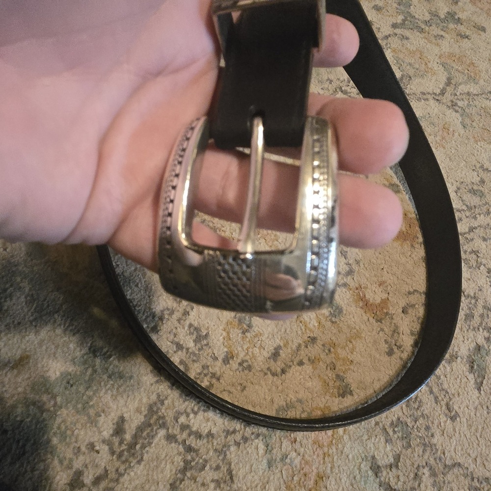 Brighton Men's Vintage Onyx Leather Belt 74803 Size 42 Silver Tone Buckle Black - Picture 6 of 8